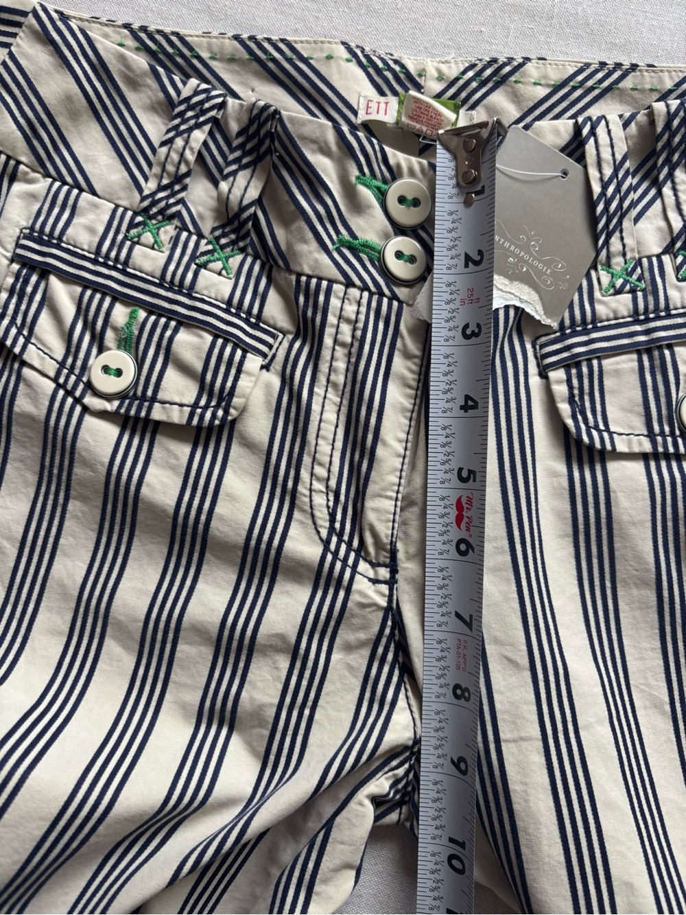 NWT Anthropologie Striped Wide Leg Full Length Pants Beige Navy Size 4 - Picture 8 of 10